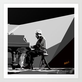 Thelonious Monk at the piano, drawing in black and white Art Print