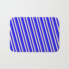 [ Thumbnail: Tan & Blue Colored Stripes/Lines Pattern Bath Mat ]