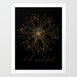 Snowflake Calligraphy with Thankful Gold Art Print