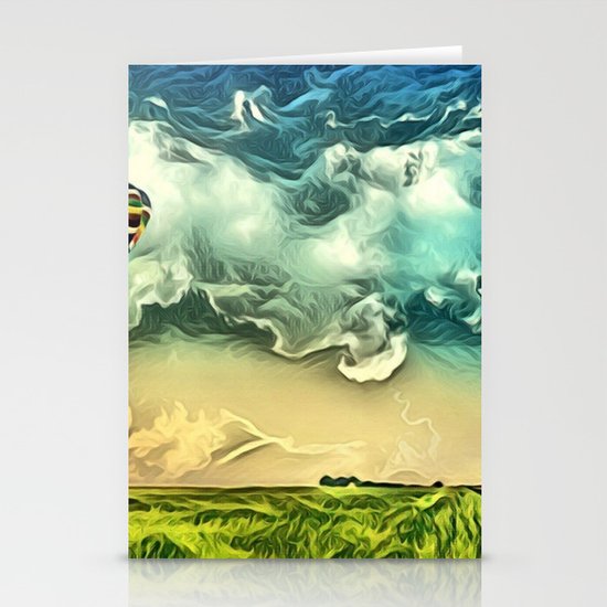 Air Balloon in the Sky with Clouds over the Landscape Stationery Cards