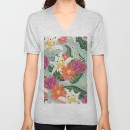 mint watercolor floral pattern V Neck T Shirt