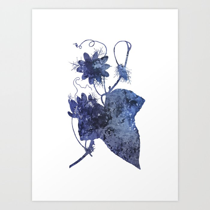 Watercolor Indigo Passion Flower Art Print By Tanjica Society6