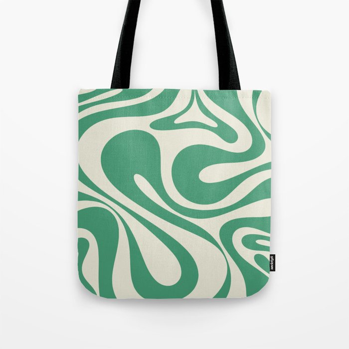 Mod Swirl Retro Abstract Pattern in Jade Green and Cream Tote Bag
