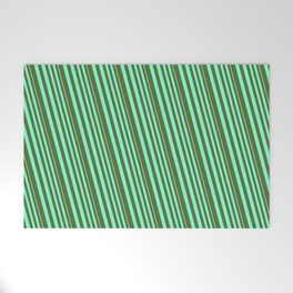 [ Thumbnail: Aquamarine & Dark Olive Green Colored Lines/Stripes Pattern Welcome Mat ]