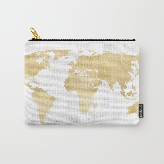 Gold World Map Carry-All Pouch