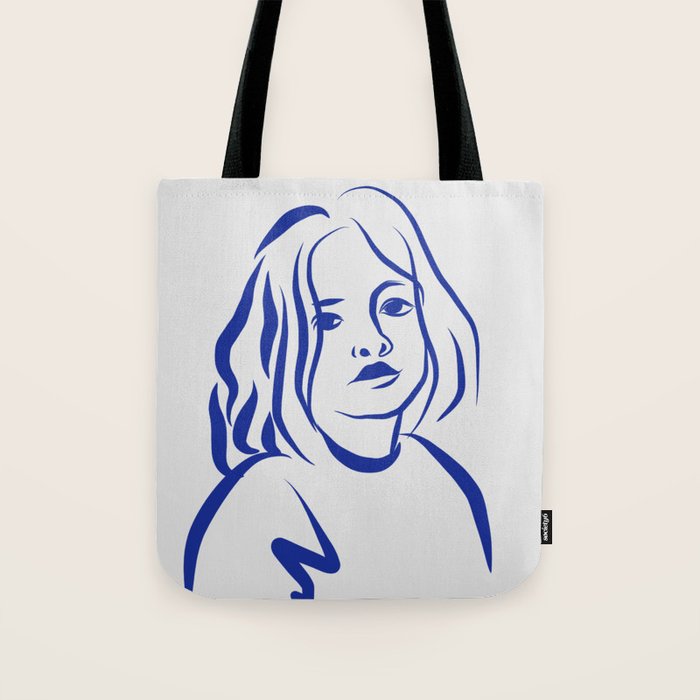 Baby girl line art portrait Tote Bag by Little Chewy Design Studio