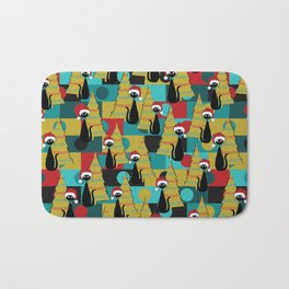 Retro Christmas Cats in Red Bath Mat | Red, Teal, Redsnowflakes, Retro, Chartreuse, Christmascats, Holidaycats, Modchristmas, Retroholiday, Retrochristmas 
