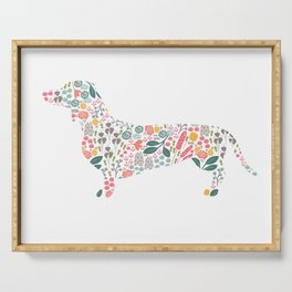 Dachshund Floral Watercolor Art Serving Tray