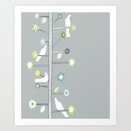Birds and flowers Art Print