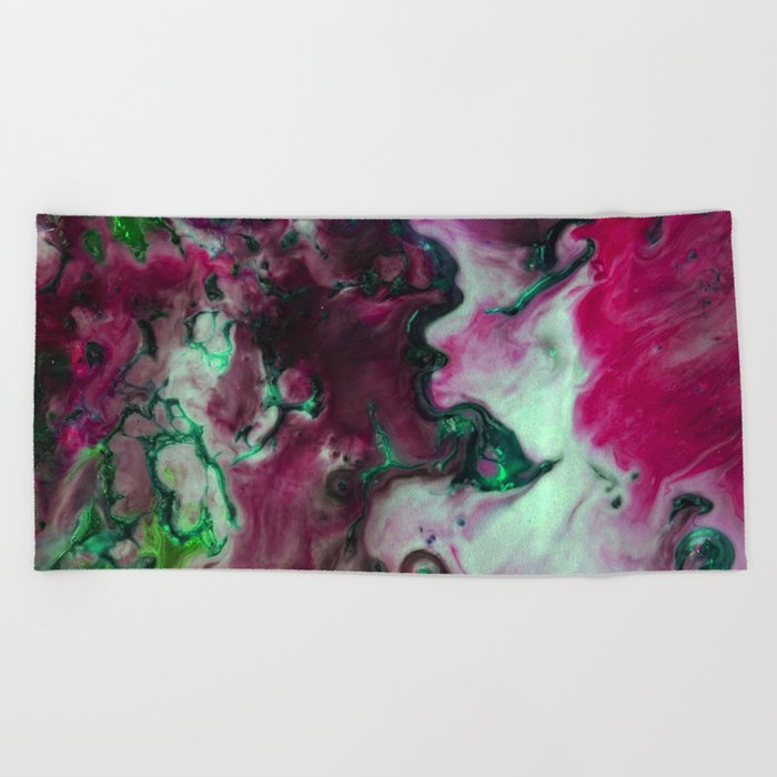 Abstract Magenta Pink White Emerald Green Burgundy Marble Beach Towel