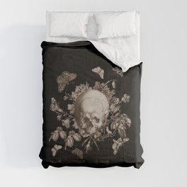 BLACK GOTHIC FLORAL SKULL Illustration Comforter