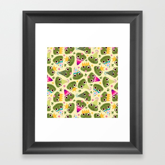 Party Frogs! // Yellow Framed Art Print