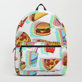 Rainbow Fast Food Backpack | Burger, Burgers, Curated, Yummy, Neon, Blue, Pizza, Lime, Painting, Illustration 