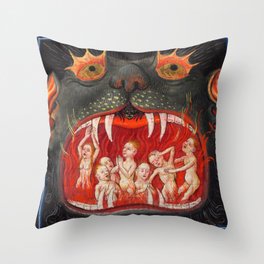 The mouth of Hell medieval art Throw Pillow