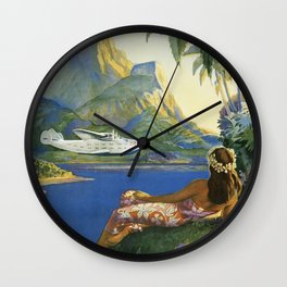 Tropical South Seas Isles Vintage Poster Wall Clock