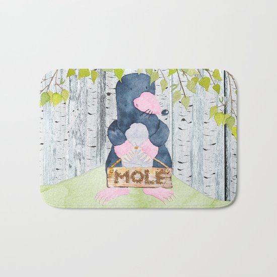 The busy Mole - Woodland Friends- Watercolor Illustration Bath Mat