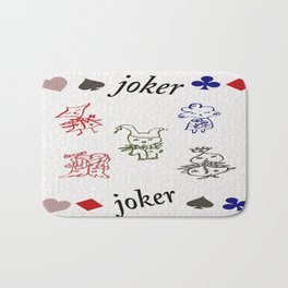 "POKER" sentient beings Bath Mat | Graphicdesign, Pattern, Card, Fantasy, Fun, Heart, Color, White, Handpainted, Elf 