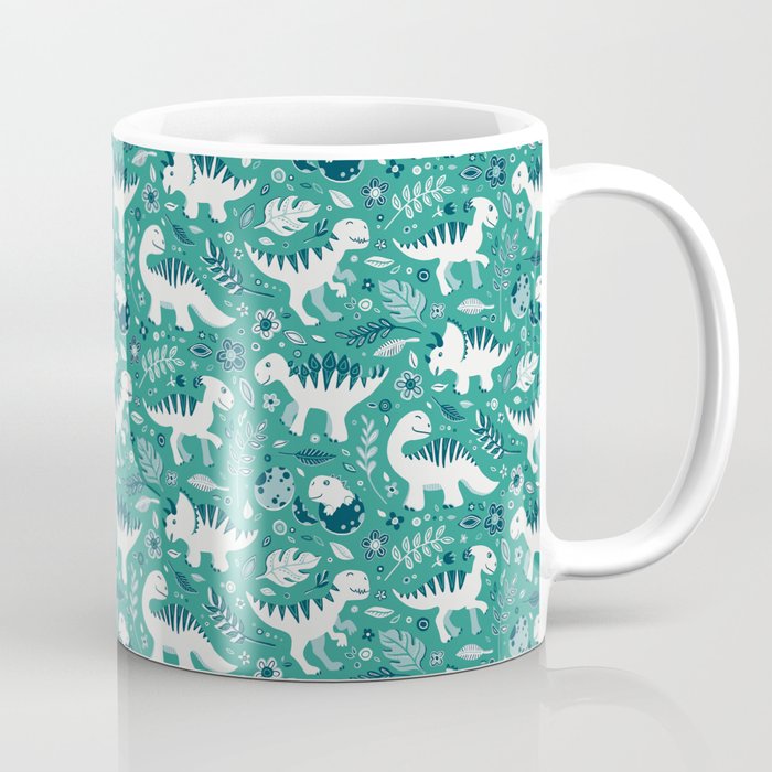 Dino Floral in Teal Green Coffee Mug