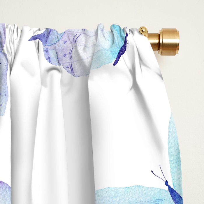 Lilac Aqua Blue Watercolor Hand Painted Butterfly Blackout Curtain