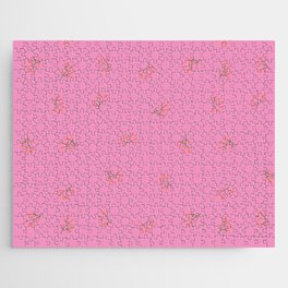 Branches With Red Berries Seamless Pattern on Pink Background Jigsaw Puzzle