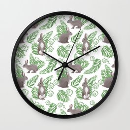 Rabbits and Ferns Wall Clock
