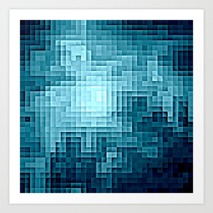 Nebula Pixels Steel Teal Blue Art Print