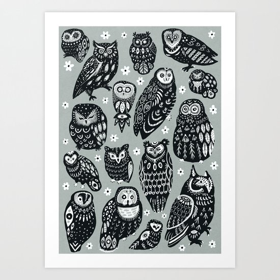 Flock of Owls Art Print