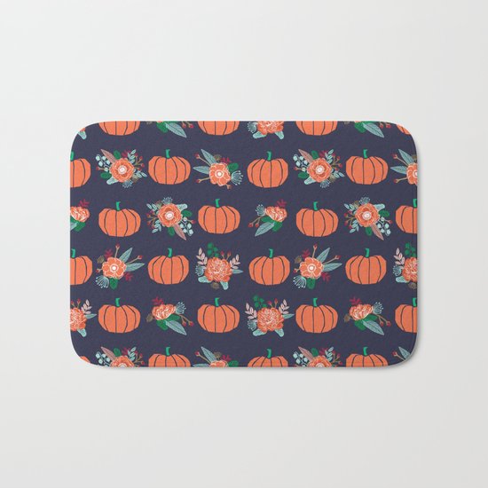 Pumpkin florals cute pattern pillow home decor dorm college seasonal fall autumn Bath Mat