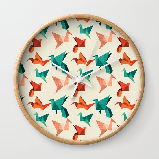 teal paper cranes Wall Clock