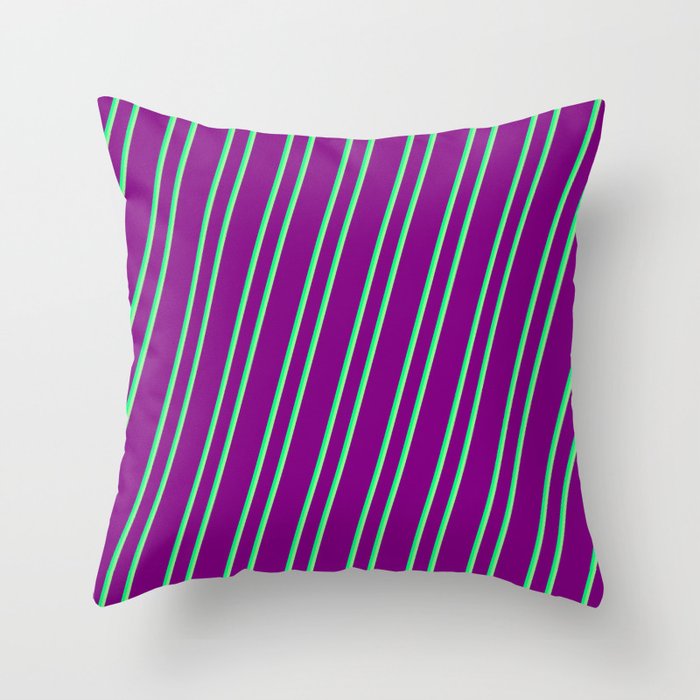 Purple, Green & Light Green Colored Lined/Striped Pattern Throw Pillow