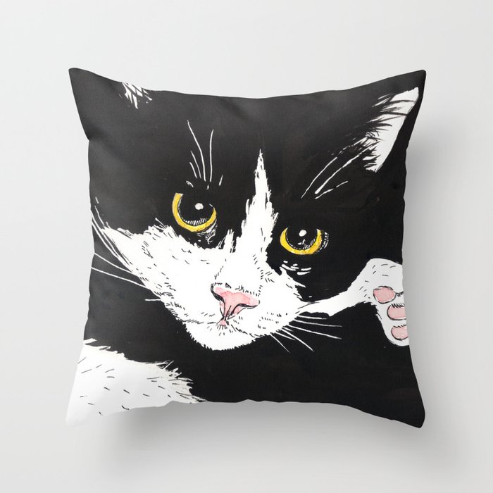 Black and white cat Throw Pillow by 