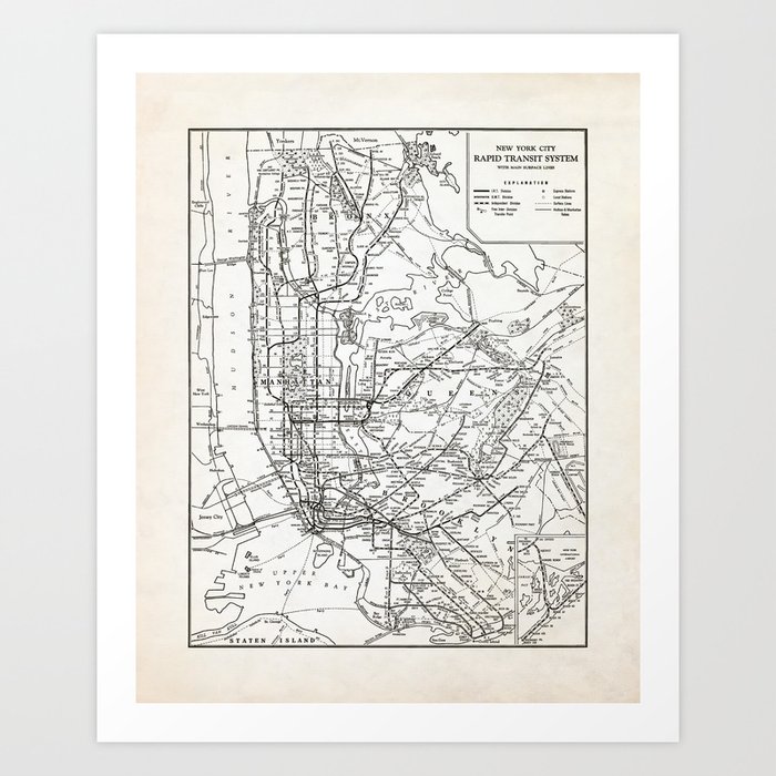 New York City Rapid Transit System Map Art Print