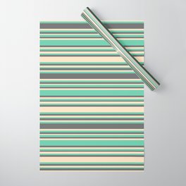 [ Thumbnail: Aquamarine, Dim Gray, and Bisque Colored Lines/Stripes Pattern Wrapping Paper ]