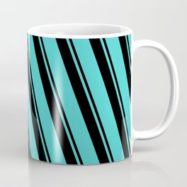 [ Thumbnail: Black & Turquoise Colored Lines/Stripes Pattern Coffee Mug ]