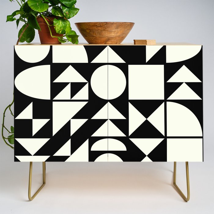 Mid Century Style Shapes in Black and White Credenza