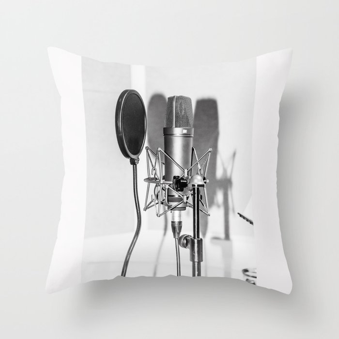 Microphone black and white photo Throw Pillow