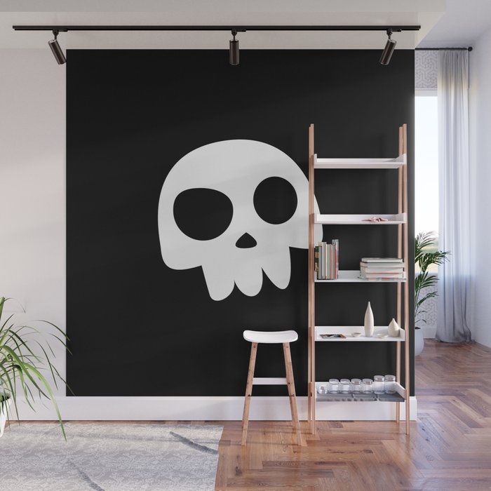 Skull Head logo with Three Teeth | Bones, white, pirates, symbolism, mortality, death, Halloween Wall Mural