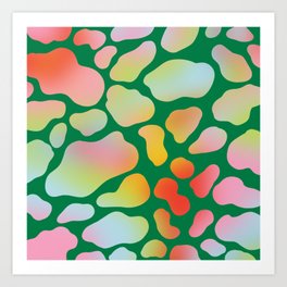 Cute Colorful Cow Spots Pattern \\ Multicolor Gradient & Juicy Green Background Art Print