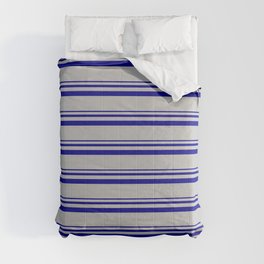 [ Thumbnail: Dark Blue and Grey Colored Pattern of Stripes Comforter ]