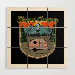 Happy Camper Trailer Graphic Design Wood Wall Art