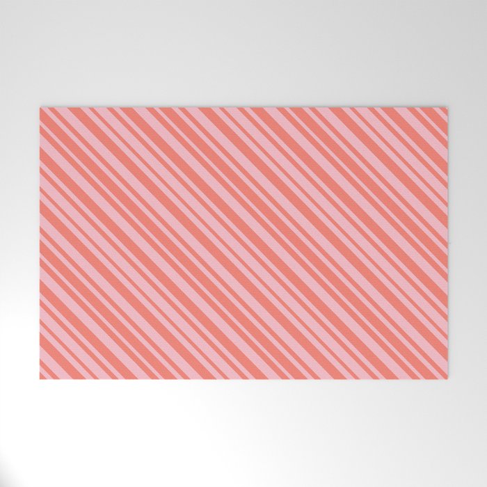 Salmon and Pink Colored Lined Pattern Welcome Mat