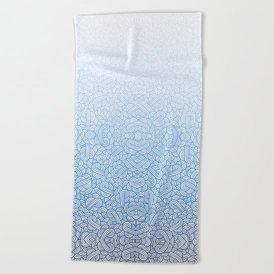 Gradient blue and white swirls doodles Beach Towel