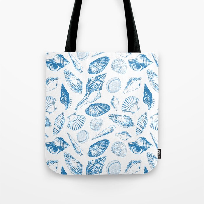 Tropical underwater creatures in blue and white Tote Bag