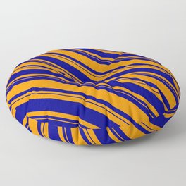 [ Thumbnail: Dark Orange & Blue Colored Lined/Striped Pattern Floor Pillow ]