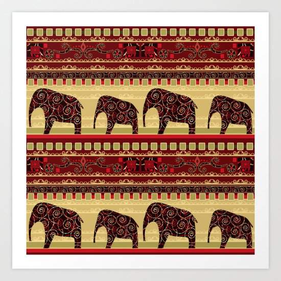 African ornament . "Elephants" . Art Print