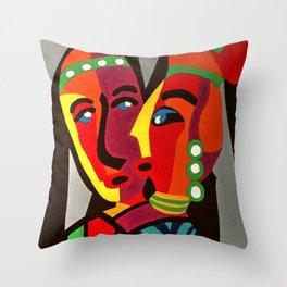 African Traditional Tribal Women Abstract Art Canvas Painting Series - 4 Throw Pillow