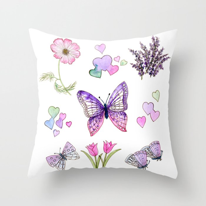 Butterflies and Flowers Throw Pillow