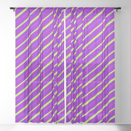 [ Thumbnail: Dark Violet and Light Green Colored Striped/Lined Pattern Sheer Curtain ]
