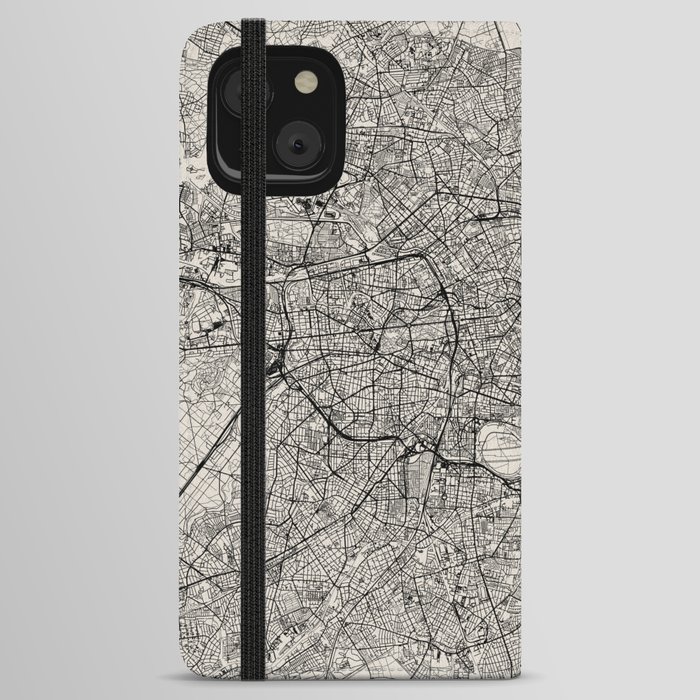 Germany, Berlin - Authentic Black and White Map iPhone Wallet Case