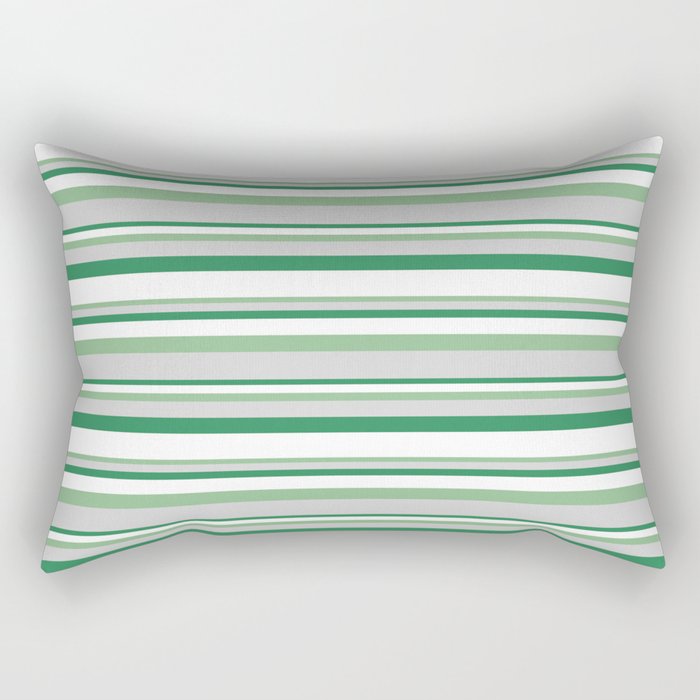 Dark Sea Green, Light Grey, Sea Green & White Colored Lines Pattern Rectangular Pillow
